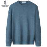 [100 % 순모] 늑대와 함께 춤을 추다 울 스웨터 남성용 라운드 넥 2023 가을 겨울 새로운 따뜻한 니트 점퍼의 그림