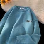 라운드 넥 점퍼 남성 가을 겨울 2023 폭발 게으른 바람 조류 브랜드 느슨한 일본 복고풍 니트웨어 재킷 라인 의류의 그림