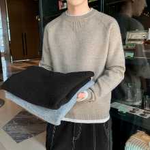 거짓 투피스 라운드 넥 점퍼 남성 봄과 가을 느슨한 풀오버 니트 울 스웨터 조류 가을과 겨울상의 옷이 두꺼워 짐의 그림