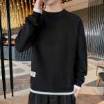 거짓 투피스 라운드 넥 점퍼 남성 봄과 가을 느슨한 풀오버 니트 울 스웨터 조류 가을과 겨울상의 옷이 두꺼워 짐의 그림