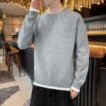 거짓 투피스 라운드 넥 점퍼 남성 봄과 가을 느슨한 풀오버 니트 울 스웨터 조류 가을과 겨울상의 옷이 두꺼워 짐의 그림