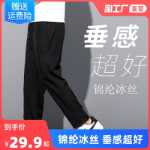 나일론 아이스 실크 바지 남성 캐주얼 바지 느슨한 스트레이트 나인 바지 가드 바지 남성 스포츠 바지 여름 얇은 정장 바지의 그림