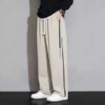 스웨트 팬츠 남성용 봄과 가을 2023 년 새로운 드레이핑 스트레이트 캐주얼 바지 느슨한 가을과 겨울 와이드 레그 스포츠 남성 바지의 그림