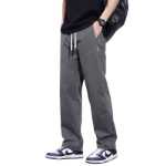 캐주얼 바지 남성 느슨한 스트레이트 남성 바지 2023 봄과 가을 새로운 하이 스트리트 와이드 레그 작업 바지 남성 모델 큰 사이즈의 그림