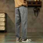 바지 남성용 모델 2023 조수 느슨한 스트레이트 작업 바지 남성용 봄과 가을 아메리칸 느슨한 와이드 레그 캐주얼 바지의 그림