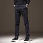 캐주얼 바지 남성 모델 가을 2023 새로운 신축성 허리 비즈니스 스트레이트 청바지 봄과 가을 신축성있는 느슨한 바지 남성의 그림