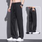 카키 캐주얼 바지 남성 여름 얇은 텐셀 가을 드레이프 아메리칸 느슨한 스트레이트 아이스 실크 와이드 레그 바지의 그림