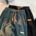 드레이프 바지 남성 모델 가을 넓은 다리 느슨한 스포츠 소년 블랙 백 트렌드 스트레이트 여름 캐주얼 바지의 그림