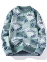 편지 점퍼 남성 겨울 조류 2023 새로운 니트 스웨터 남성 느슨한 캐주얼 겨울 따뜻한 십대 점퍼의 그림