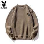 플레이 보이 라운드 넥 점퍼 남성 가을 새로운 게으른 느슨한 니트 바닥 셔츠 캐주얼 트렌드 라인 의류 남성의 그림