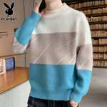 플레이 보이 라운드 넥 점퍼 남성의 바닥 라인 의류 가을 새로운 트렌드의 느슨한 캐주얼 컬러 블로킹 니트 스웨터 남성의 그림
