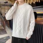 악어 트위스트 점퍼 남성 니트웨어 트렌드의 한국어 버전 단색 라운드 넥 두꺼운 따뜻한 바닥 셔츠 남성용 가을과 겨울 모델의 그림