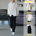 캐주얼 셔츠 남성 갱스터 잘 생긴 와플 셔츠 옷 긴팔 남성 의류 셔츠 얇은 재킷 봄과 가을 세트가있는 남성 의류의 그림