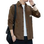 딱따구리 100 % 고급 남성용면 느슨한 긴팔 셔츠 남성용 봄과 가을 남성 작업 셔츠 블라우스 재킷의 그림