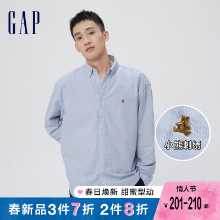 갭 남성 및 여성 가을 크리스프 베어 자수 실루엣 긴팔 셔츠 820158 루즈 캐주얼 탑 타이드의 그림