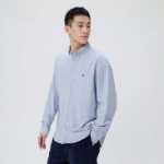 갭 남성 및 여성 가을 크리스프 베어 자수 실루엣 긴팔 셔츠 820158 루즈 캐주얼 탑 타이드의 그림