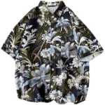 2023cec 비치 쿨 팬시 셔츠 반팔 남성 느슨한 갱스터 잘 생긴 일본 복고풍 트렌드 꽃 무늬 셔츠의 그림