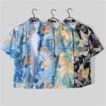 아이스 실크 반팔 꽃 셔츠 정장 남성 여름 얇은 하와이 프린트 셔츠 비치 팬츠 빅 팬츠 정장 남자의 그림