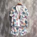 캐주얼 하와이 셔츠 반팔 여름 트렌드 느슨한 일본 갱스터 잘 생긴 해변 커플 비치 셔츠 남성 및 여성의 그림