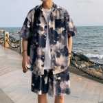 아이스 실크 꽃 셔츠 남성 여름 얇은 반팔 정장 플랑크톤 잘 생긴 패션 하와이 해변 산야 비치 팬츠 셔츠의 그림