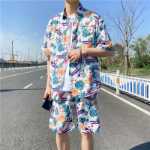 비치 플라워 셔츠 남성 하와이 반팔 느슨한 여름 얇은 섹션 트렌드 캐주얼 남성 정장 투피스 셔츠의 그림