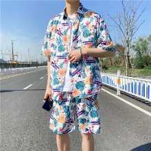 비치 플라워 셔츠 남성 하와이 반팔 느슨한 여름 얇은 섹션 트렌드 캐주얼 남성 정장 투피스 셔츠의 그림