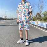 비치 플라워 셔츠 남성 하와이 반팔 느슨한 여름 얇은 섹션 트렌드 캐주얼 남성 정장 투피스 셔츠의 그림