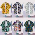 여름 느슨한 얇은 섹션 하와이 반팔 꽃 무늬 셔츠 남성 트렌드 캐주얼 반팔 해변 휴가 커플 셔츠의 그림