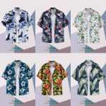 여름 느슨한 얇은 섹션 하와이 반팔 꽃 무늬 셔츠 남성 트렌드 캐주얼 반팔 해변 휴가 커플 셔츠의 그림