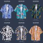 여름 빈티지 해변 꽃 셔츠 남성 복고풍 스타일 캐주얼 백 느슨한 해변 휴가 커플 셔츠 조류의 그림