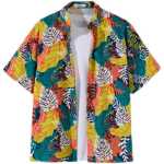 여름 빈티지 해변 꽃 셔츠 남성 복고풍 스타일 캐주얼 백 느슨한 해변 휴가 커플 셔츠 조류의 그림