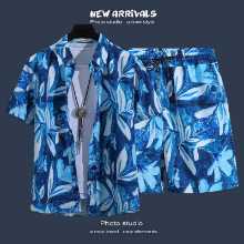 여름 새로운 하와이안 셔츠 해변 캐주얼 반바지 조류 남성 커플 개성 인쇄 조류 해변 세트의 그림