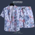 여름 새로운 하와이안 셔츠 해변 캐주얼 반바지 조류 남성 커플 개성 인쇄 조류 해변 세트의 그림