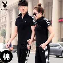 플레이 보이 정장 남성 코튼 여름 캐주얼 반팔 바지 스포츠웨어 여성 커플 티셔츠 반바지 투피스 T의 그림