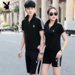 플레이 보이 정장 남성 코튼 여름 캐주얼 반팔 바지 스포츠웨어 여성 커플 티셔츠 반바지 투피스 T의 그림