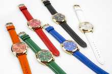 그라프 오리지널 브랜드 "리미티드 에디션" 데이트저스트 캘린더 골드 도금 사파이어 다이얼 가죽 시계의 그림