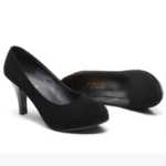 데이 스페셜 레이디스 싱글 슈즈 블랙 하이힐 두꺼운 힐 얕은 입 스웨이드 전문 방수 플랫폼 공식 여성 신발 라운드 헤드의 그림