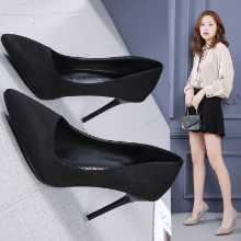 2022 년 봄 블랙 스웨이드 하이힐 여성 고급 의식 신발 얕은 입 뾰족한 포멀 싱글 슈즈 작업화의 그림