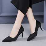 2022 년 봄 블랙 스웨이드 하이힐 여성 고급 의식 신발 얕은 입 뾰족한 포멀 싱글 슈즈 작업화의 그림