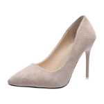 2022 년 봄 블랙 스웨이드 하이힐 여성 고급 의식 신발 얕은 입 뾰족한 포멀 싱글 슈즈 작업화의 그림