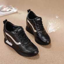 8CM 내부 높은 여성 신발 가죽 2023 봄과 가을 새로운 통기성 스포츠 중공 슬로프와 그물 신발의 얇은 부분 작은 검은 색 신발의 그림