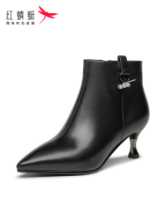 레드 드래곤 플라이 여성 신발 2020 가을과 겨울 새로운 가죽 섹시한 여성 부츠 뾰족한 머리 하이힐 패딩 영국 정장 부츠의 그림