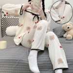 임산부 잠옷 봄과 가을 월간 의류 여름 얇은 면화 산후 모유 수유복 가을과 겨울 모델 투피스 슈트 체리 베어의 그림