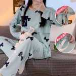 임산부 잠옷 봄과 가을 월간 의류 여름 얇은 면화 산후 모유 수유복 가을과 겨울 모델 투피스 슈트 체리 베어의 그림