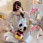 임산부 잠옷 봄과 가을 월간 의류 여름 얇은 면화 산후 모유 수유복 가을과 겨울 모델 투피스 슈트 체리 베어의 그림