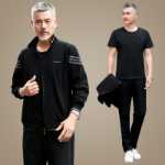 로모 아버지 회색 스포츠웨어 정장 남성 봄과 가을 새로운 중년 및 노인 남성 캐주얼 3 피스 정장 큰 사이즈의 그림