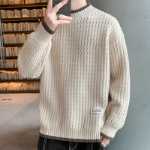 웨이브 패턴 점퍼 남성 가을 겨울 모델 조수 점퍼 옷 거짓 투피스 라인 의류 느슨한 하프 하이넥 니트 스웨터 안에 의류의 그림