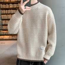 웨이브 패턴 점퍼 남성 가을 겨울 모델 조수 점퍼 옷 거짓 투피스 라인 의류 느슨한 하프 하이넥 니트 스웨터 안에 의류의 그림