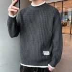 웨이브 패턴 점퍼 남성 가을 겨울 모델 조수 점퍼 옷 거짓 투피스 라인 의류 느슨한 하프 하이넥 니트 스웨터 안에 의류의 그림