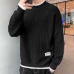 웨이브 패턴 점퍼 남성 가을 겨울 모델 조수 점퍼 옷 거짓 투피스 라인 의류 느슨한 하프 하이넥 니트 스웨터 안에 의류의 그림